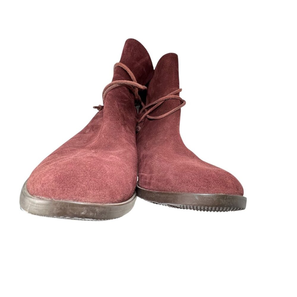 Sorel Womens Burgundy Suede Ankle Boots Wraparound Tassel Laces Low Block Heel - Picture 14 of 16